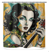 Twin-size shower curtain featuring guitar design for self-expression in bathroom decor